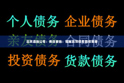 北京追账公司：南召要账：揭秘高效债务回收策略